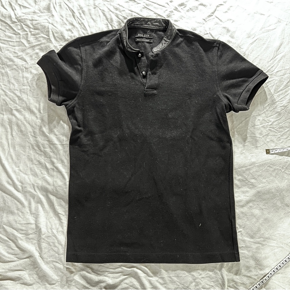 Kill City Black Polo, Leather Collar, XS